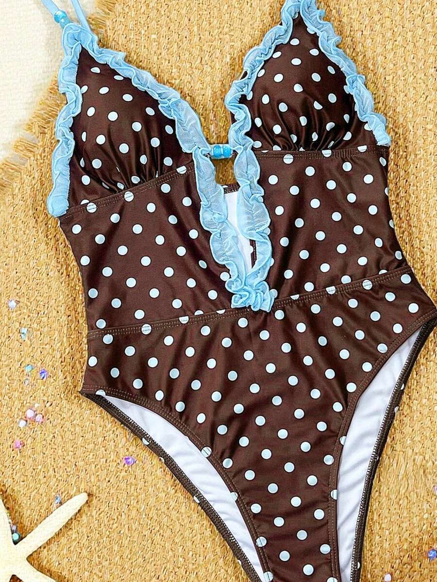 Ruffle Trim Jednodelni Kupaći Kostim Bikini