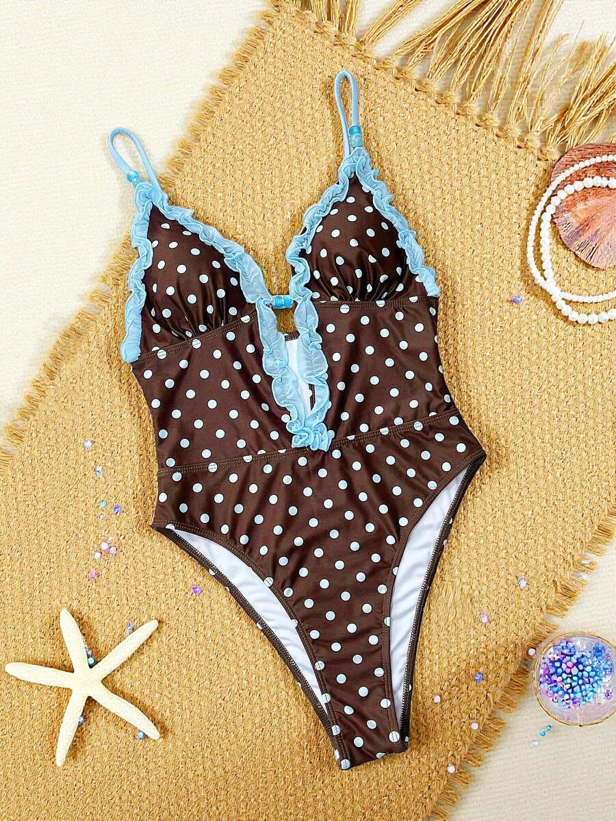 Ruffle Trim Jednodelni Kupaći Kostim Bikini