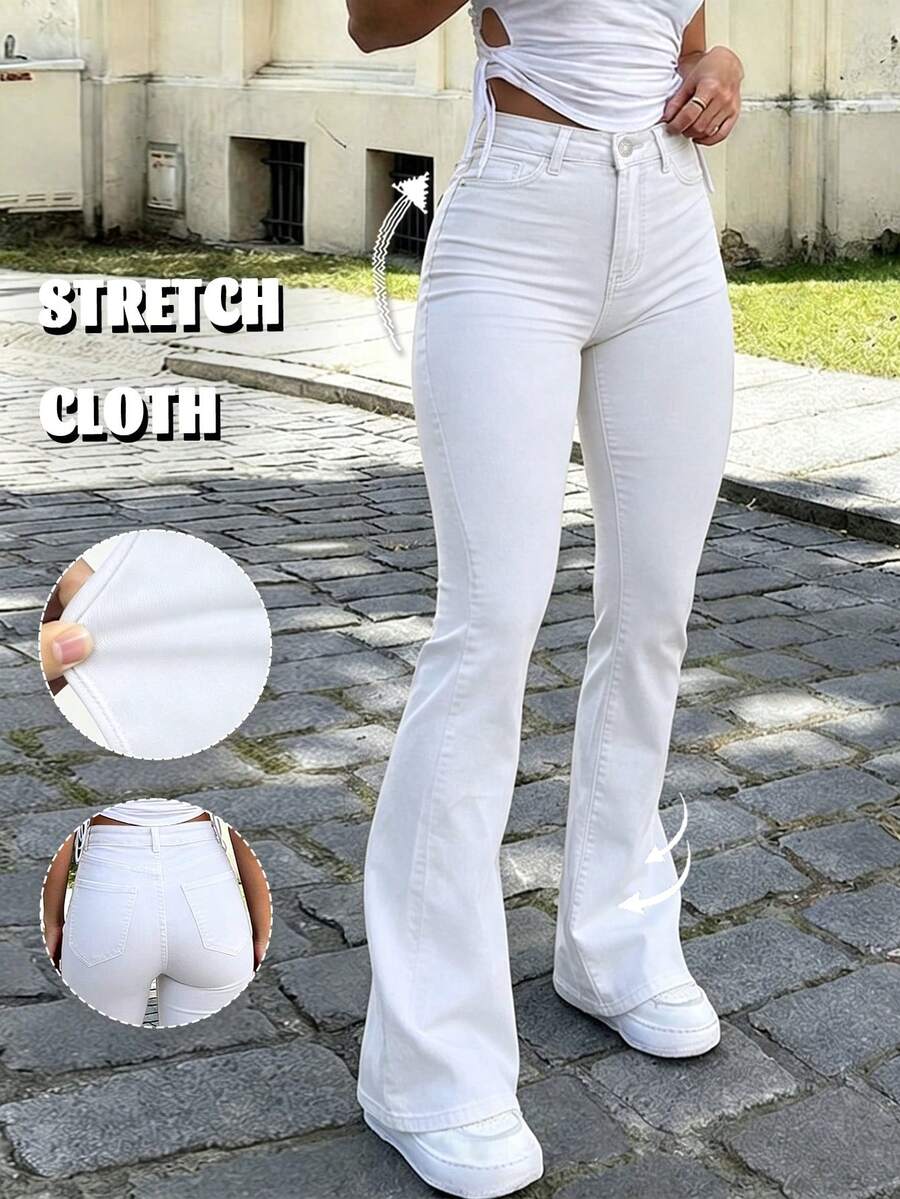 Ženske Svakodnevne Pantalone sa Rajsferšlusom i Dugmetom – Široke Nogavice, Prirodni Struk