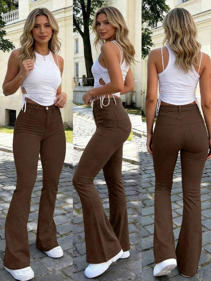 Ženske pantalone Y2K stila, jednobojne