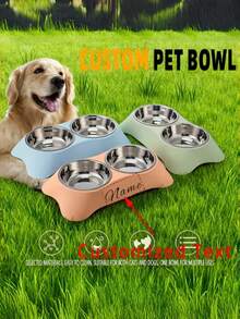 1pc Customized Personalized Pet Bowl, With Dual Functions Of Feeding And Drinking, Neck Protection Design, Suitable For Feeding Cats, Dogs And Other Pets, Stainless Steel Dual Pet Bowl With Anti Slip Base, Pet (Dog/Cat) Birthday And Anniversary Gifts