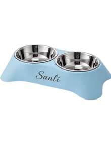 1pc Customized Personalized Pet Bowl, With Dual Functions Of Feeding And Drinking, Neck Protection Design, Suitable For Feeding Cats, Dogs And Other Pets, Stainless Steel Dual Pet Bowl With Anti Slip Base, Pet (Dog/Cat) Birthday And Anniversary Gifts