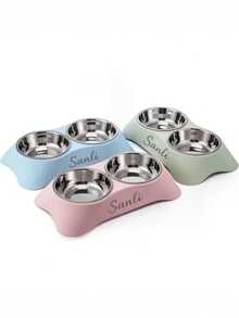 1pc Customized Personalized Pet Bowl, With Dual Functions Of Feeding And Drinking, Neck Protection Design, Suitable For Feeding Cats, Dogs And Other Pets, Stainless Steel Dual Pet Bowl With Anti Slip Base, Pet (Dog/Cat) Birthday And Anniversary Gifts