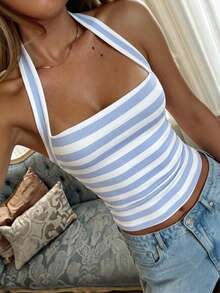 GAOVOT Women's Casual Vintage Sexy Striped Camisole, Suitable For Street And Commute In Summer
