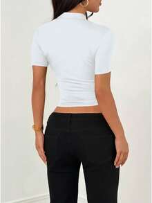 Sexy Solid Color Hollow Out Fitted Crop Top, Summer White