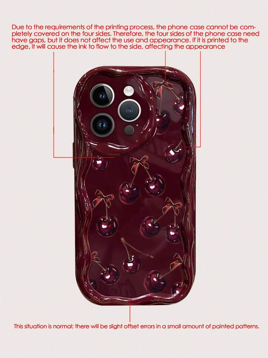 Slatka bordo futrola za telefon sa talasastim asimetričnim okvirom u stilu višnje
