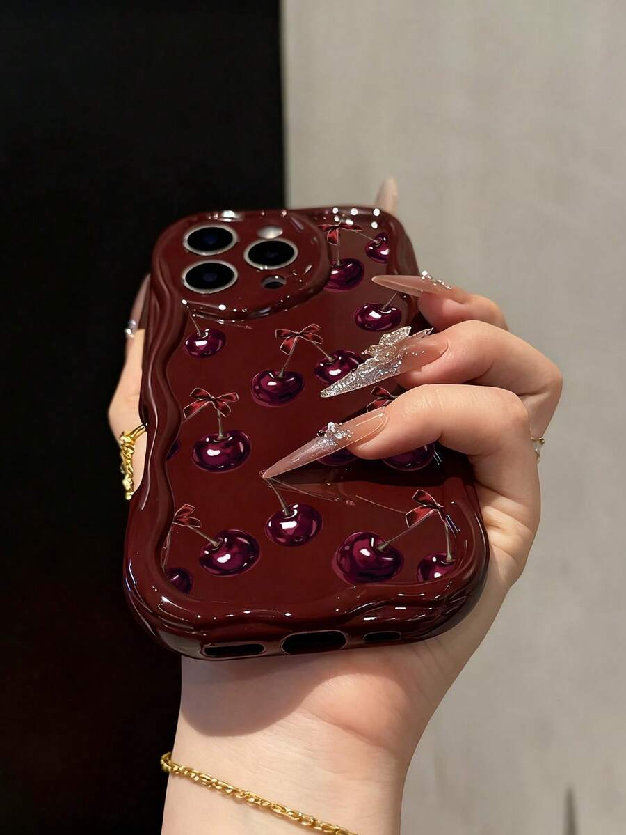 Slatka bordo futrola za telefon sa talasastim asimetričnim okvirom u stilu višnje