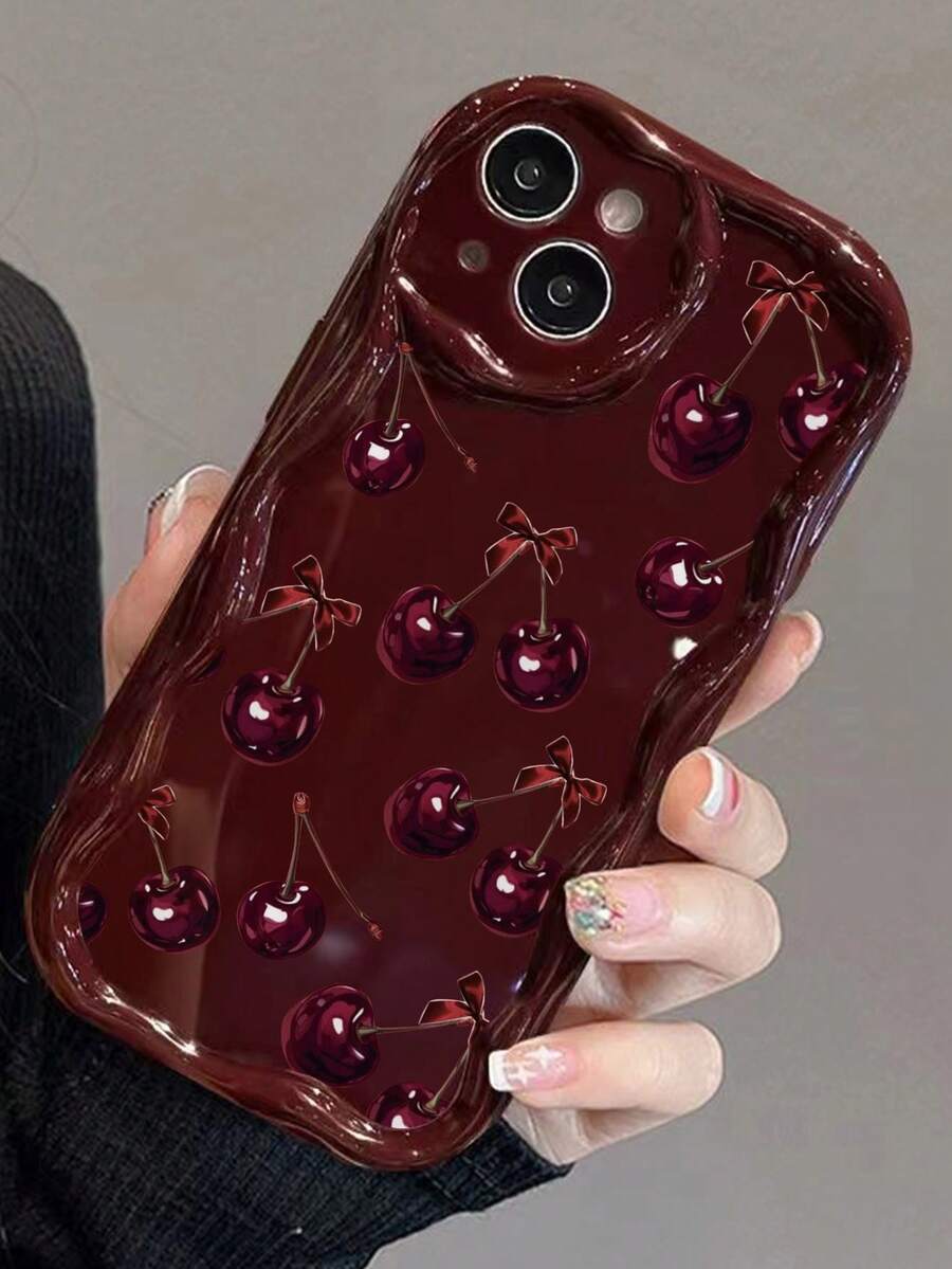 Slatka bordo futrola za telefon sa talasastim asimetričnim okvirom u stilu višnje