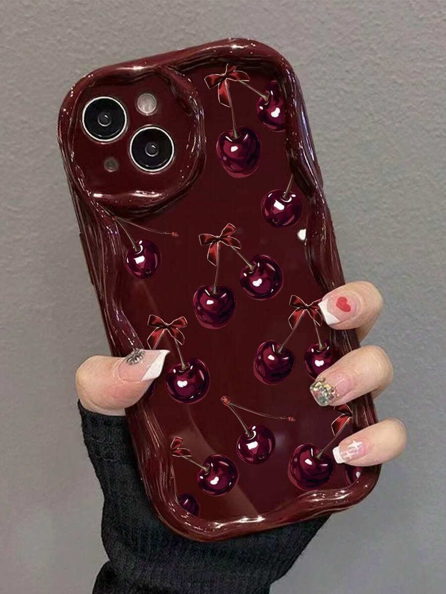 Slatka bordo futrola za telefon sa talasastim asimetričnim okvirom u stilu višnje