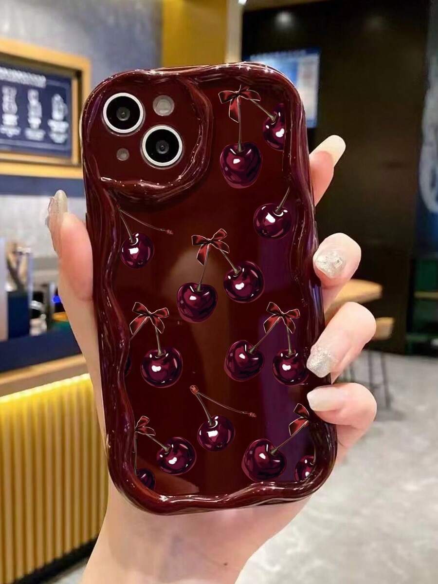 Slatka bordo futrola za telefon sa talasastim asimetričnim okvirom u stilu višnje