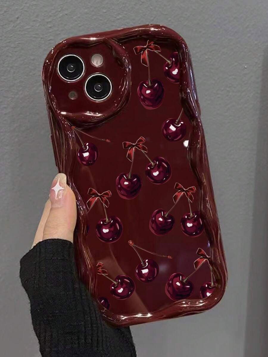 Slatka bordo futrola za telefon sa talasastim asimetričnim okvirom u stilu višnje