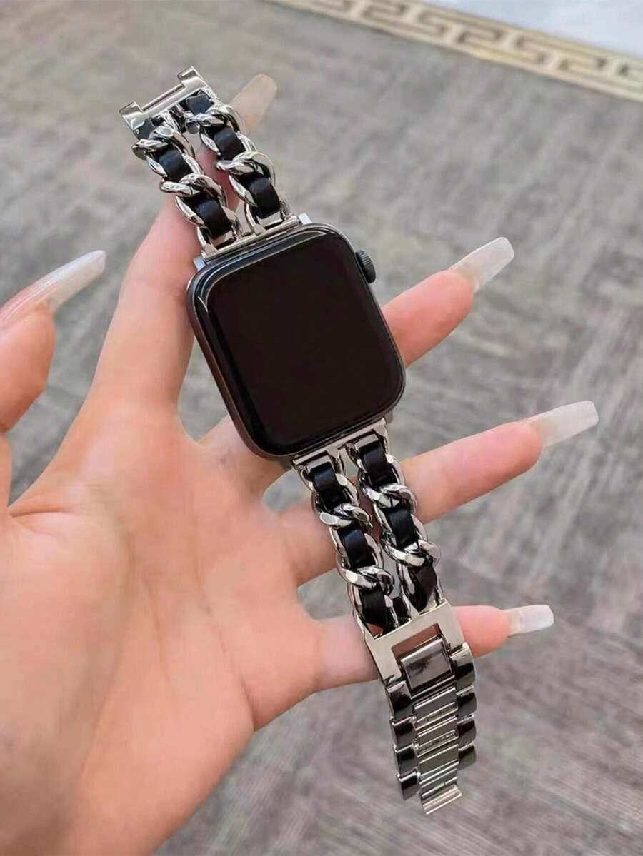 Ženska narukvica za sat od nerđajućeg čelika i kože, kompatibilna sa Apple Watch 42mm, 38mm, 40mm, 41mm, 44mm, 45mm, 46mm, 49mm