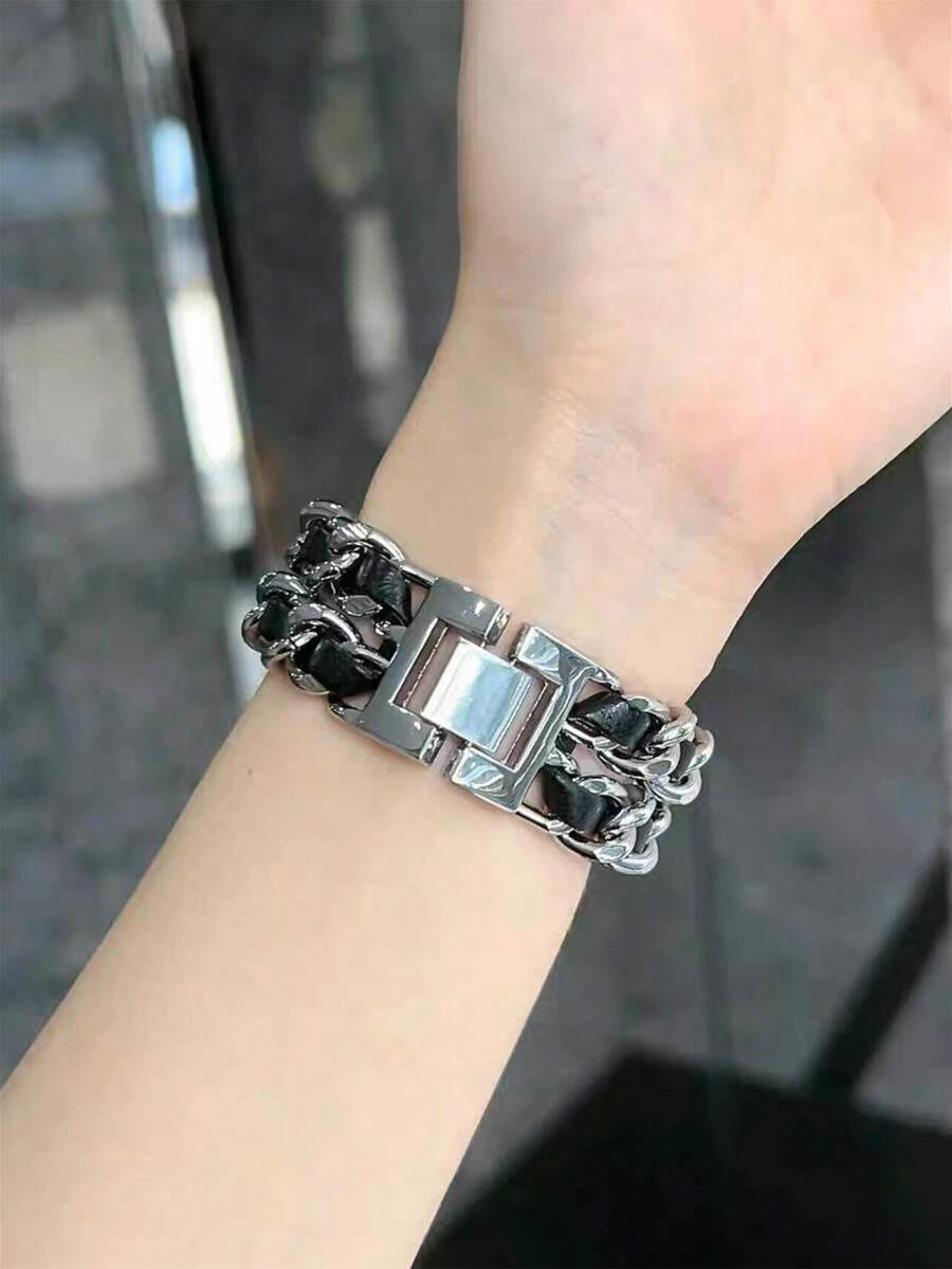 Ženska narukvica za sat od nerđajućeg čelika i kože, kompatibilna sa Apple Watch 42mm, 38mm, 40mm, 41mm, 44mm, 45mm, 46mm, 49mm