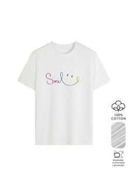 Women's Gradient Smiling Face Print T-Shirt, 100% Cotton Material, Lightweight And Soft, Y2K Rainbow Style White