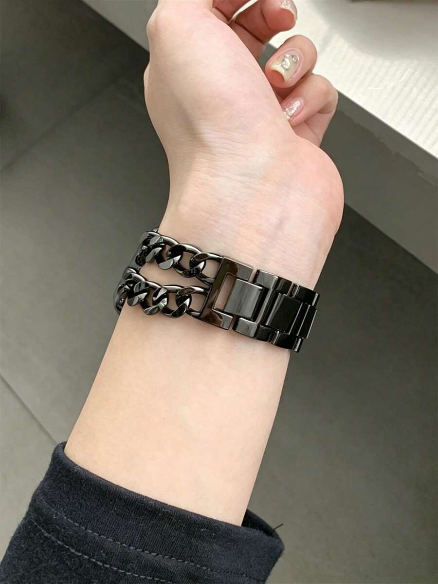 Ženska narukvica za sat od nerđajućeg čelika i kože, kompatibilna sa Apple Watch 42mm, 38mm, 40mm, 41mm, 44mm, 45mm, 46mm, 49mm