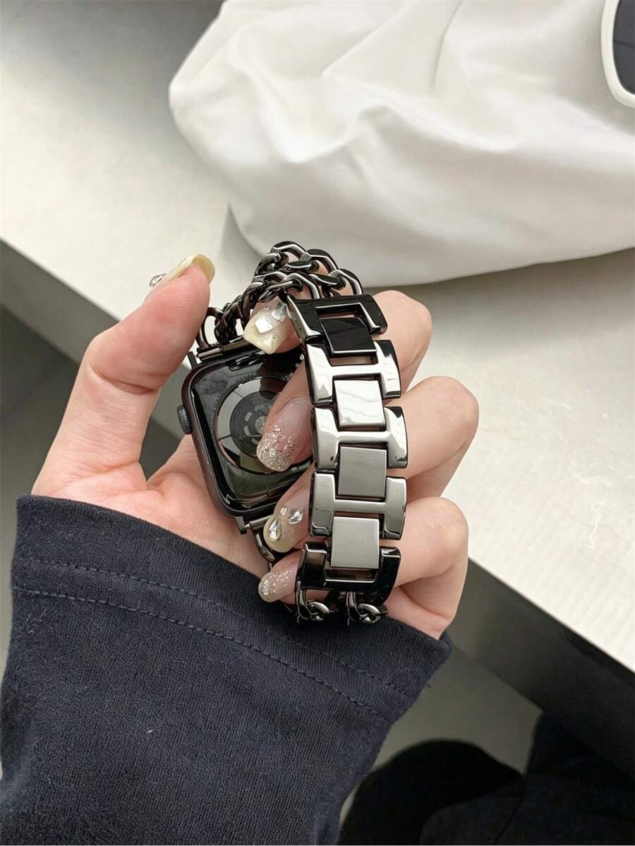 Ženska narukvica za sat od nerđajućeg čelika i kože, kompatibilna sa Apple Watch 42mm, 38mm, 40mm, 41mm, 44mm, 45mm, 46mm, 49mm