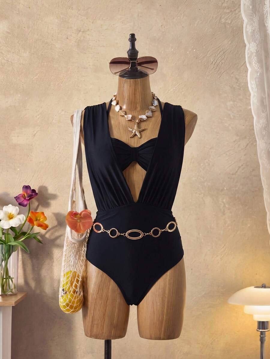 Najprodavaniji Letnji Crni Bandeau  Slim-Fit Kostim