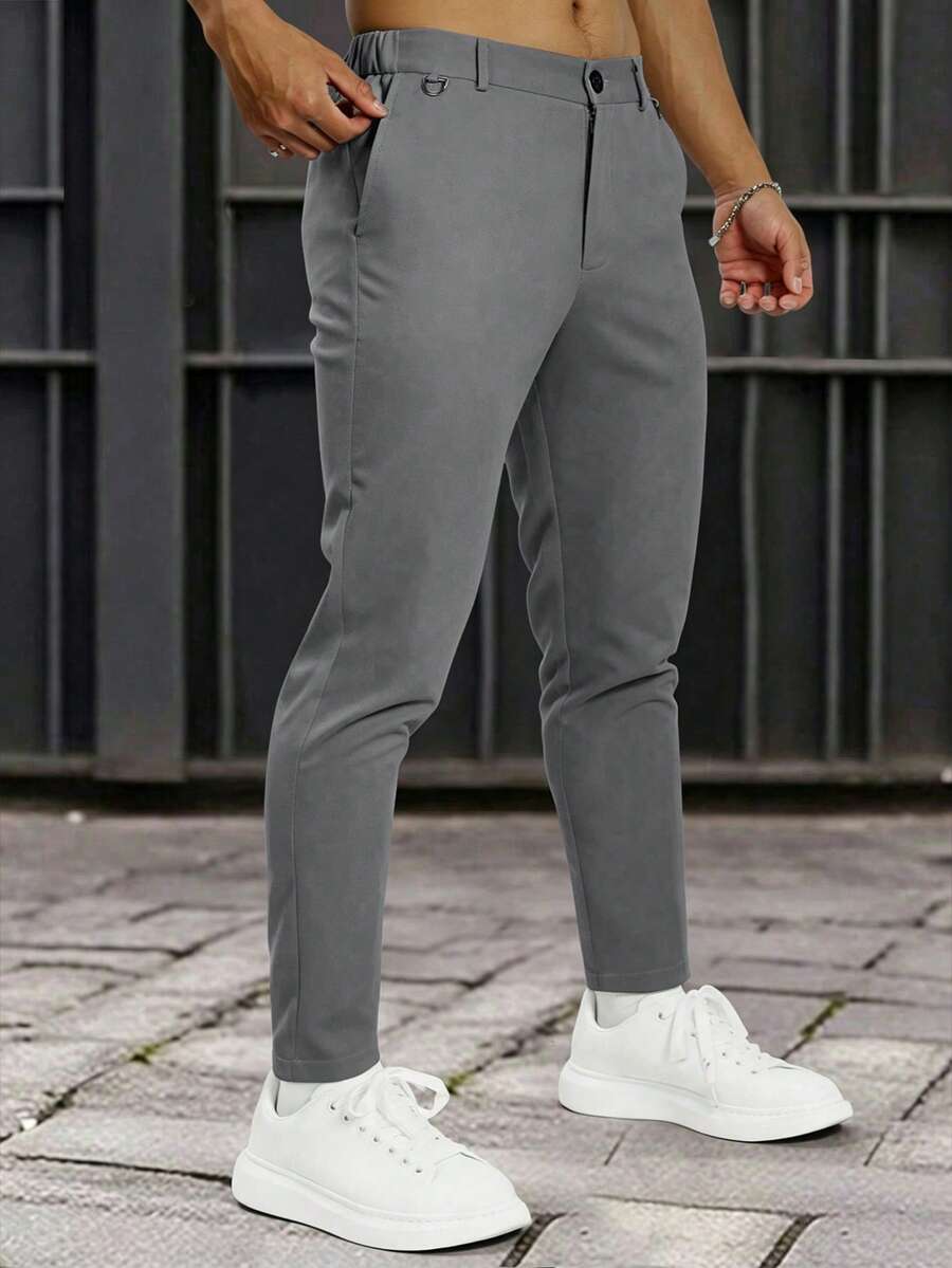 Muške formalne pantalone jednobojne sa kosim džepovima, bez kaiša