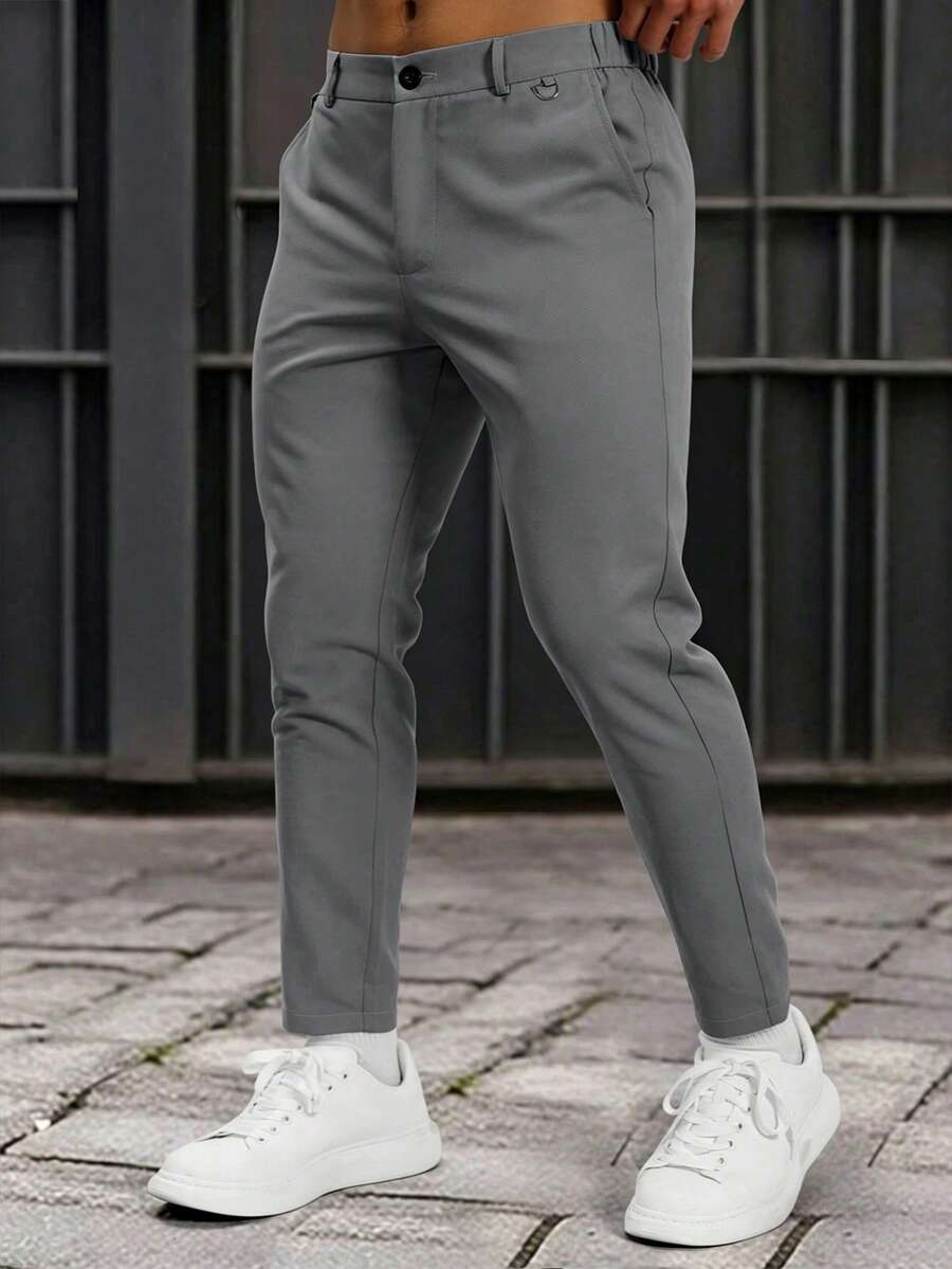 Muške formalne pantalone jednobojne sa kosim džepovima, bez kaiša