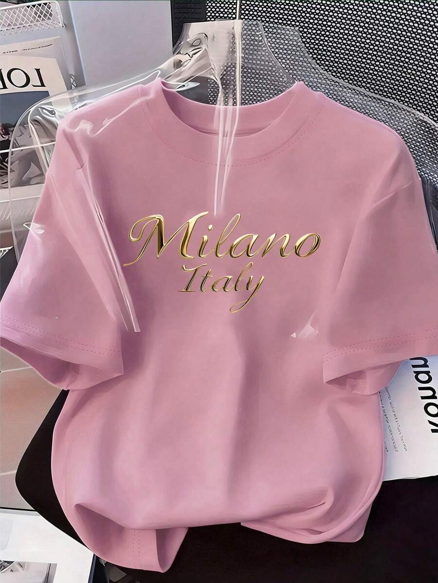 Ženska mekana svestrana majica sa elegantnim printom slova "MILANO ITALIJA"