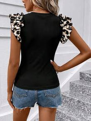 SHEIN Clasi Women's Summer Leopard Print Cap Sleeve T-Shirt