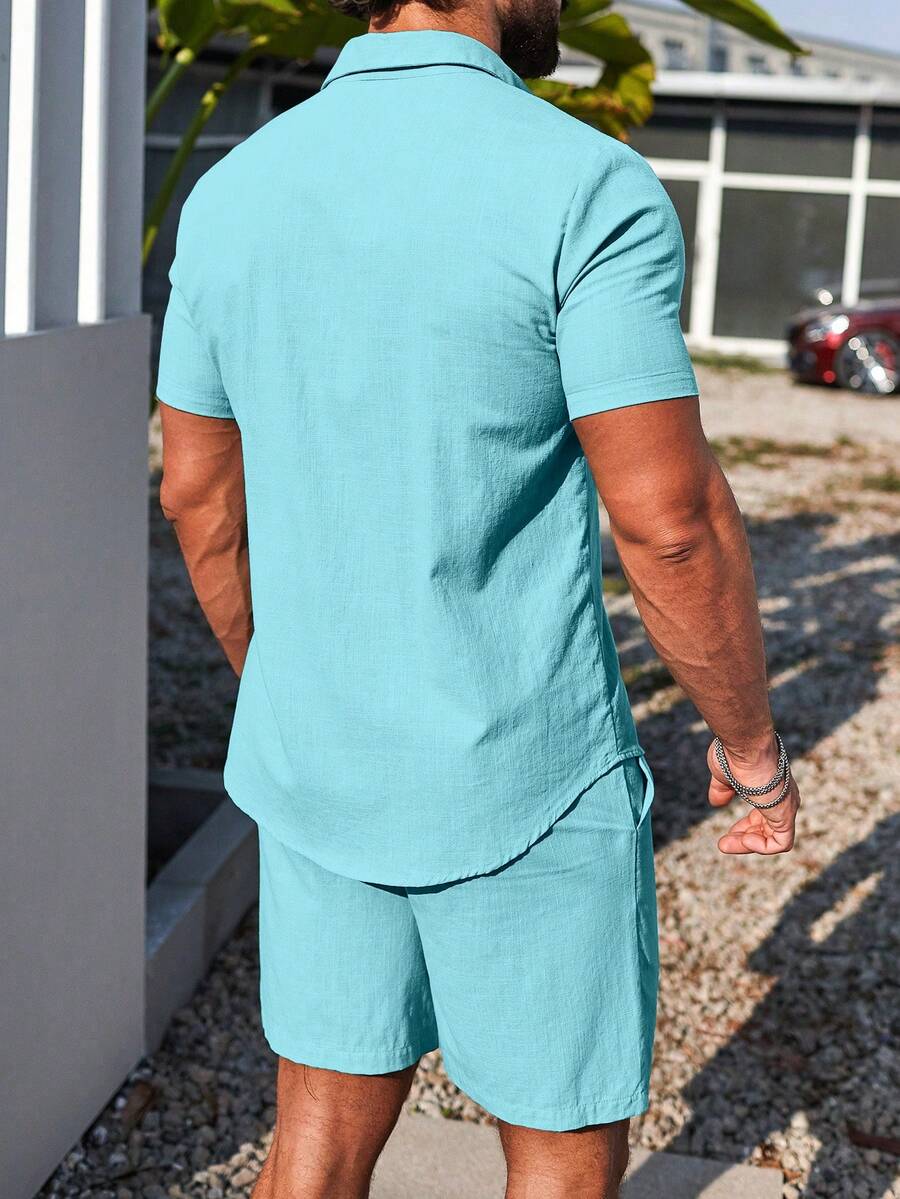 Muški ležerni set košulje kratkih rukava i šorts jednobojne boje, formalni