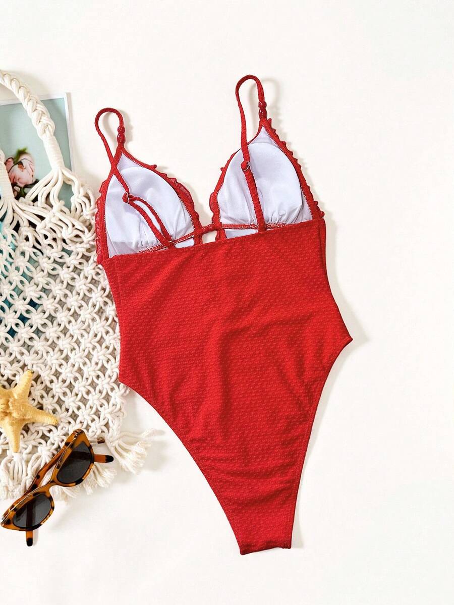 Ruffle Trim Jednodelni Kupaći Kostim Bikini