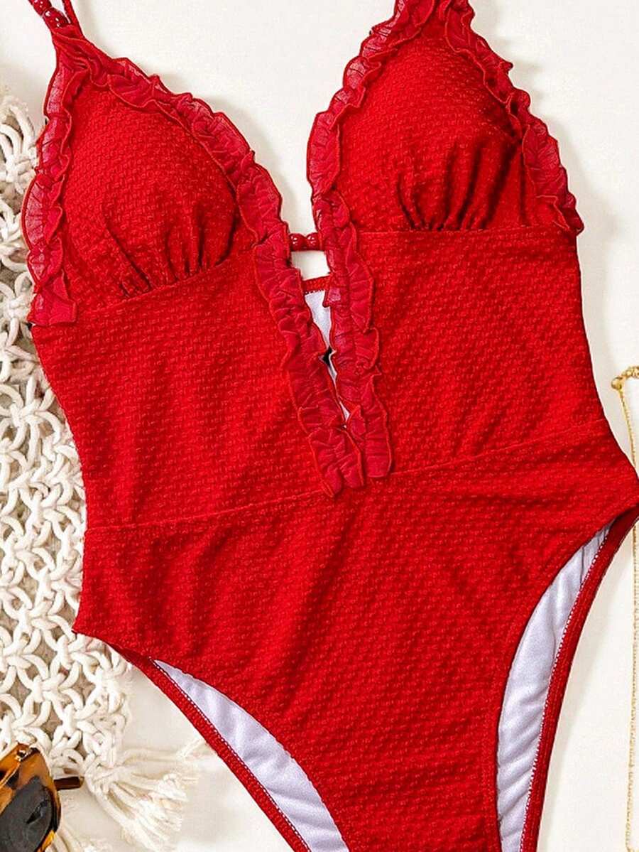 Ruffle Trim Jednodelni Kupaći Kostim Bikini