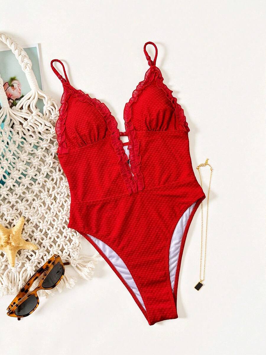 Ruffle Trim Jednodelni Kupaći Kostim Bikini