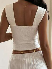DAZY Women's Summer Vacation Solid Color Jacquard Front Button Fitted Camisole