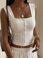 DAZY Women's Summer Vacation Solid Color Jacquard Front Button Fitted Camisole