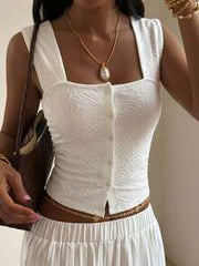 DAZY Women's Summer Vacation Solid Color Jacquard Front Button Fitted Camisole