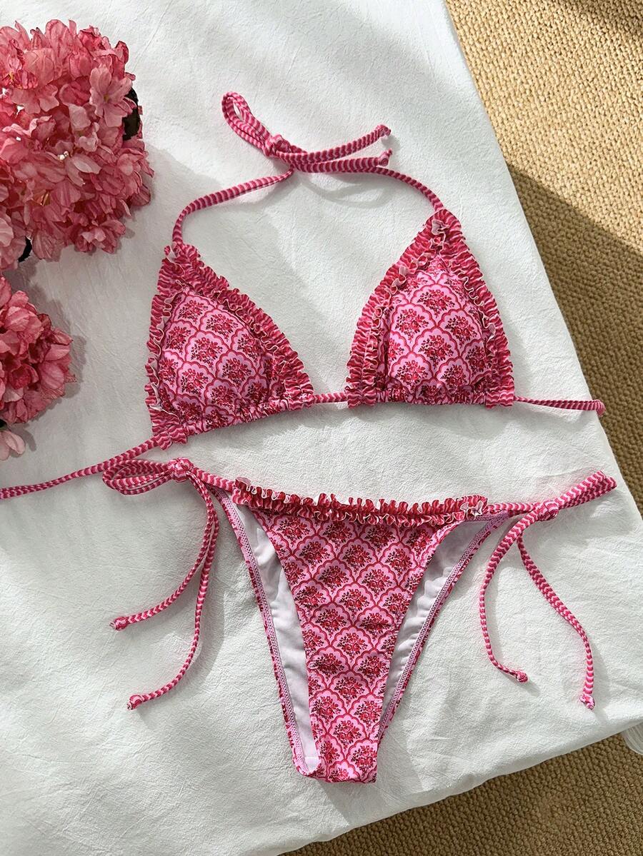 Ženski bikini set od žakard tkanine, sa halter dekolteom
