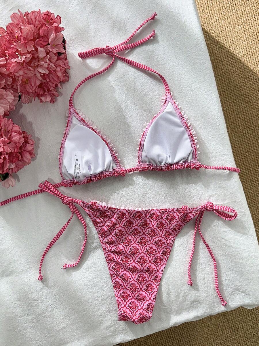 Ženski bikini set od žakard tkanine, sa halter dekolteom