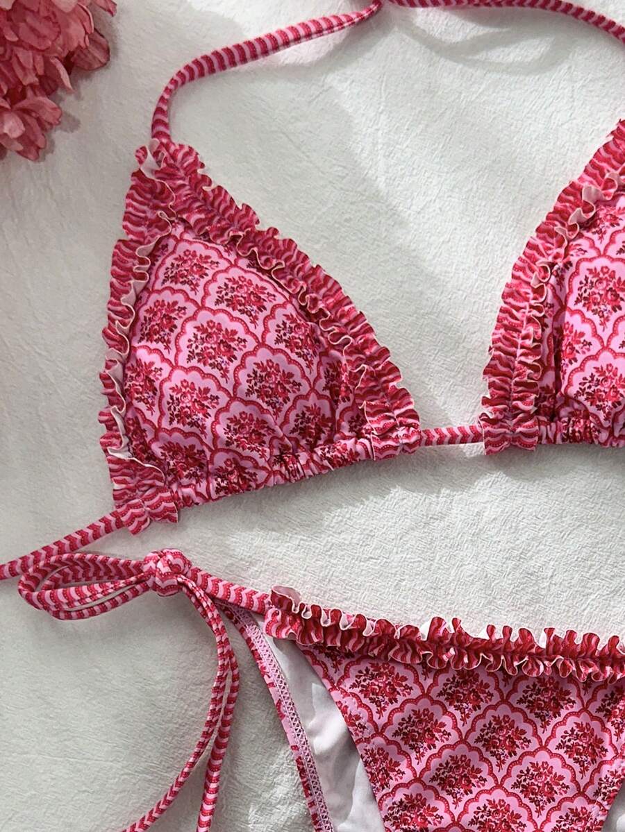 Ženski bikini set od žakard tkanine, sa halter dekolteom