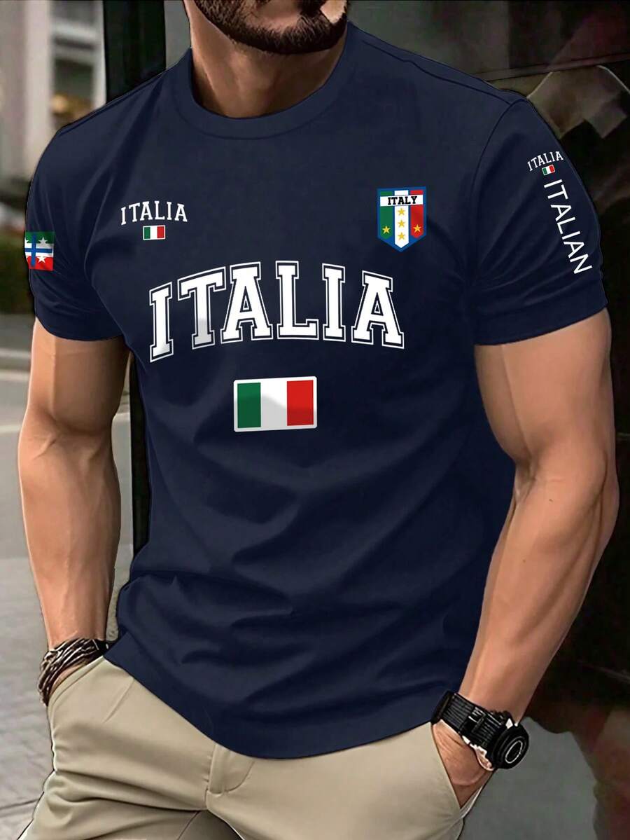 Majica sa printom italijanske zastave, okrugli izrez, kratki rukavi, uniseks