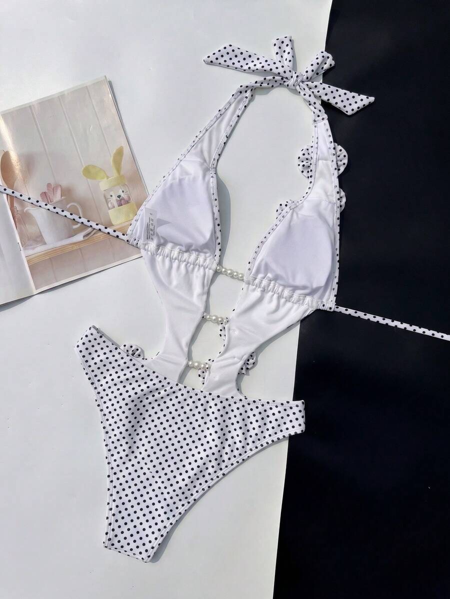 Ženski jednodelni kupaći kostim sa 3D cvećem i veštačkim biserima