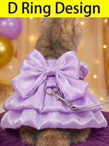 Fashionable High-Gloss Pet Dress With Romantic Puff Sleeves And Big Bow
