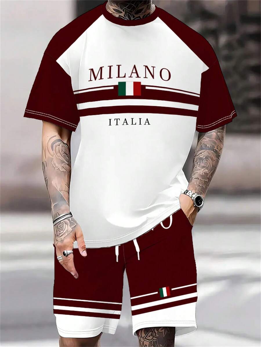 Muški ležerni komplet majice i šorts dezen "Milan Italy"