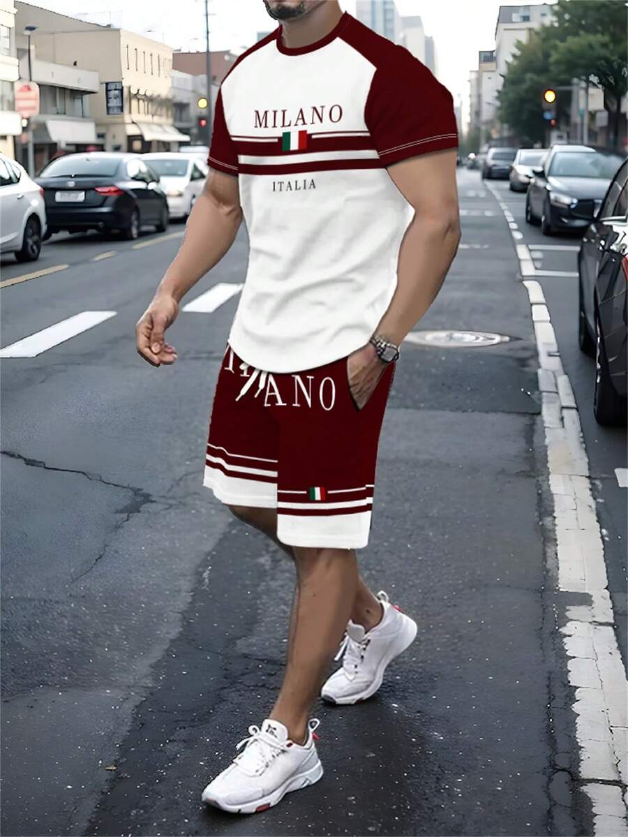 Muški ležerni komplet majice i šorts dezen "Milan Italy"