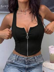 Sexy Fashionable Versatile Solid Color Asymmetric Ruffle Strap Top, Suitable For Parties And Gatherings, New Spring/Summer Casual Black