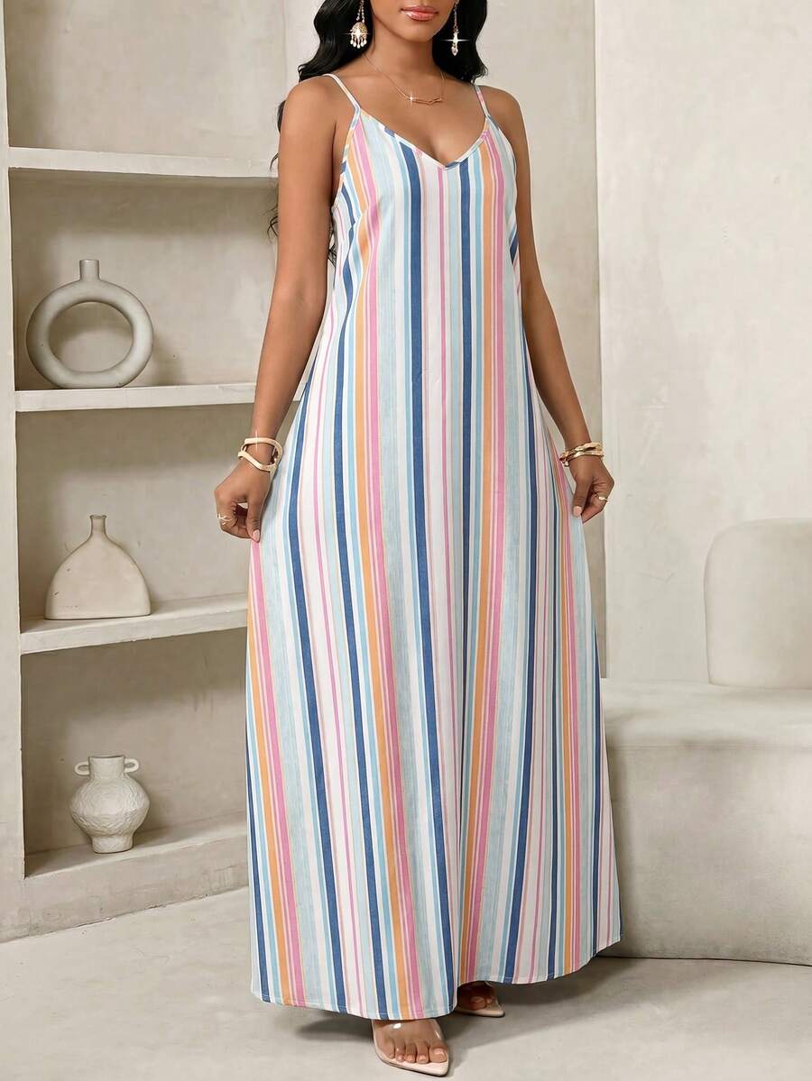Lady Haljina sa tankim kaiš-bretelama i printom sa šljokicama, plus size