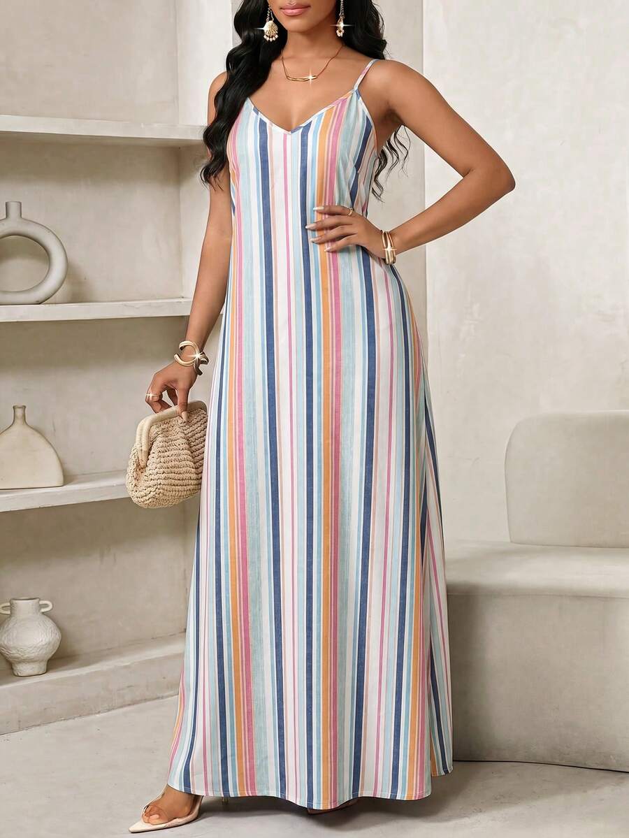 Lady Haljina sa tankim kaiš-bretelama i printom sa šljokicama, plus size