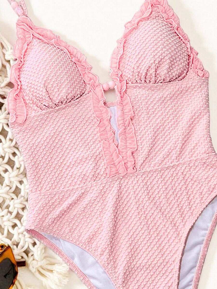 Ruffle Trim Jednodelni Kupaći Kostim Bikini