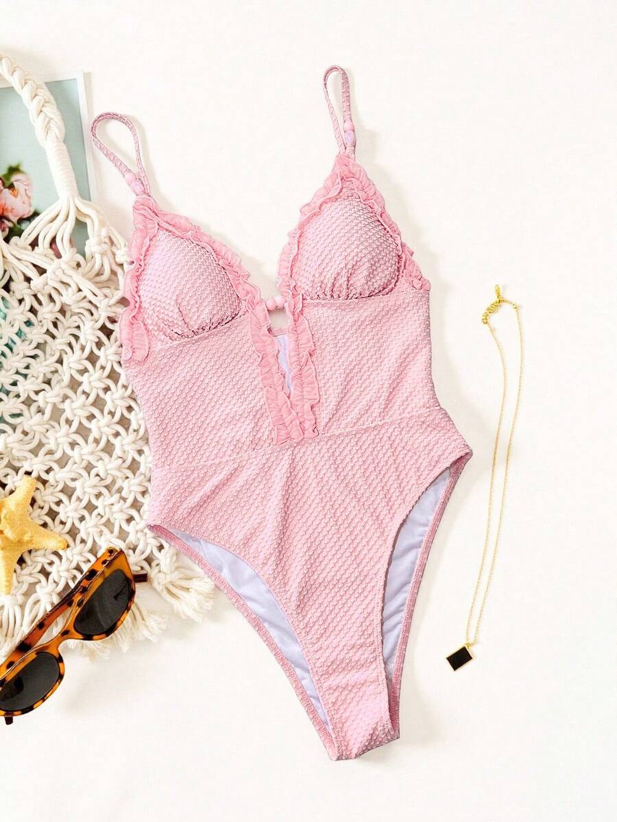 Ruffle Trim Jednodelni Kupaći Kostim Bikini