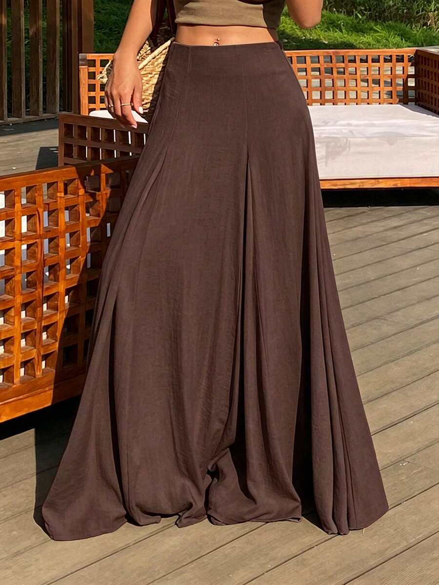 Ženska duga suknja u kišobran kroju, široka, jednobojna, elegantna