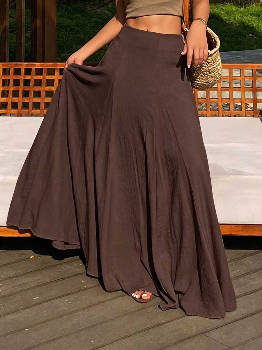 Ženska duga suknja u kišobran kroju, široka, jednobojna, elegantna