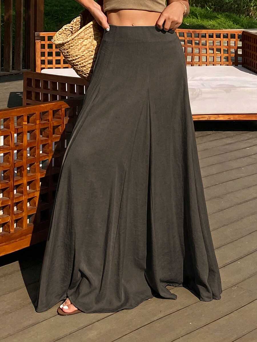 Ženska duga suknja u kišobran kroju, široka, jednobojna, elegantna