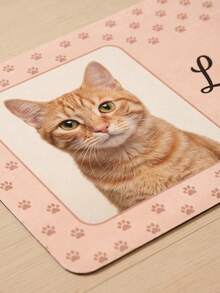 1pc Custom Cat Photo & Name Pet Feeding Mat, Personalized Pink Paw Print Food Mat