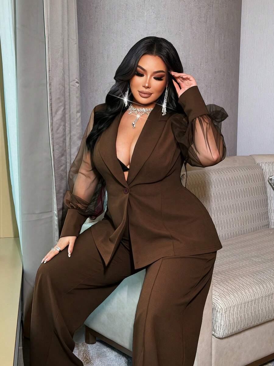 Crni mrežasti komplet odelo za posao, plus size, moderan dizajn